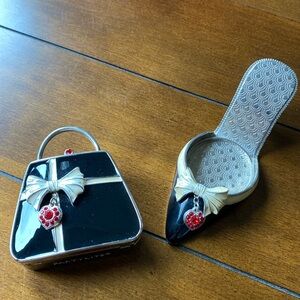 Retired PARTYLITE Travel ‘Audrey’ Enamelled Purse and Shoe Tealight Holders